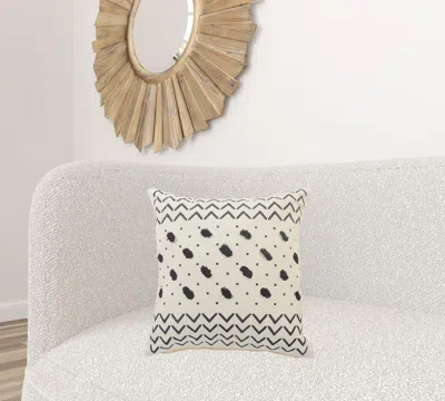 Homezia 20" X 20" Cream And Black 100% Cotton Chevron Zippered Pillow