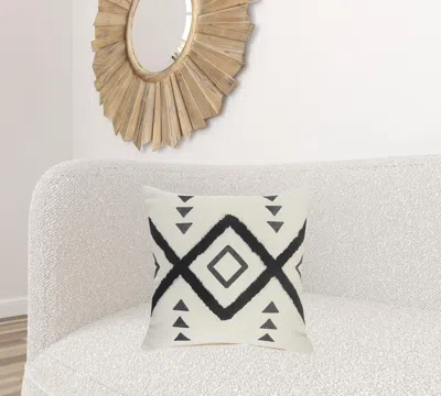 Homezia 20" X 20" Cream Black And Gray 100% Cotton Geometric Zippered Pillow