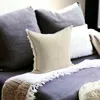 Homezia 20" X 20" Cream Cotton Zippered Down Pillow With Fringe