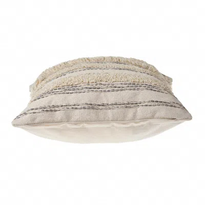Homezia 20" X 20" Cream Gray And Gold 100% Cotton Striped Zippered Pillow