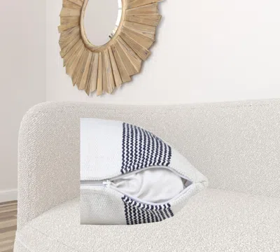 Homezia 20" X 20" Deep Blue And White 100% Cotton Geometric Zippered Pillow