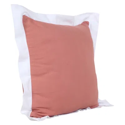 Homezia 20" X 20" Deep Coral And White 100% Cotton Geometric Zippered Pillow