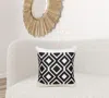 Homezia 20" X 20" Deep Navy And White 100% Cotton Geometric Zippered Pillow