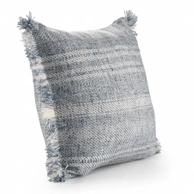 Homezia 20" X 20" Denim Blue And Ivory Polyester Striped Zippered Pillow