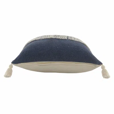 Homezia 20" X 20" Denim Blue And Off-white 100% Cotton Zippered Pillow
