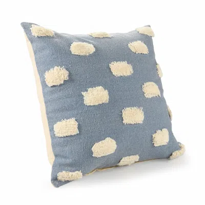 Homezia 20" X 20" Denim Blue And White 100% Cotton Zippered Pillow