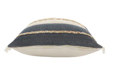 Homezia 20" X 20" Denim Blue Tan And Taupe Jute Coastal Zippered Pillow