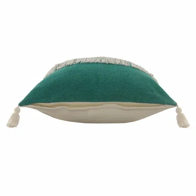 Homezia 20" X 20" Emerald Green And Off-white 100% Cotton Zippered Pillow