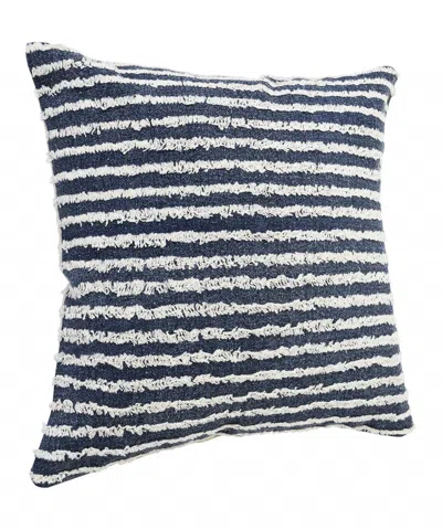 Homezia 20" X 20" Ensign Blue And Cream 100% Cotton Striped Zippered Pillow