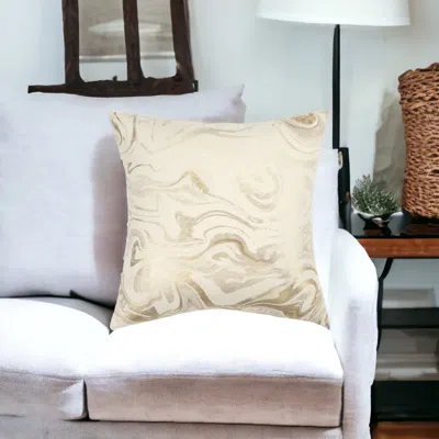 Homezia 20" X 20" Gold And Ivory Swirl Cotton Zippered Pillow