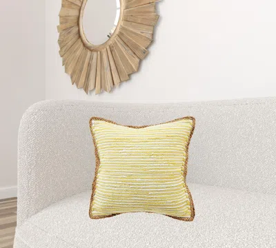 Homezia 20" X 20" Golden Yellow, White And Tan 100% Cotton Striped Zippered Pillow
