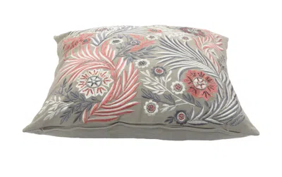 Homezia 20" X 20" Gray Adn Pink 100% Cotton Floral Zippered Pillow