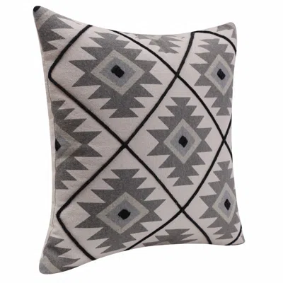 Homezia 20" X 20" Gray And Black 100% Cotton Geometric Zippered Pillow
