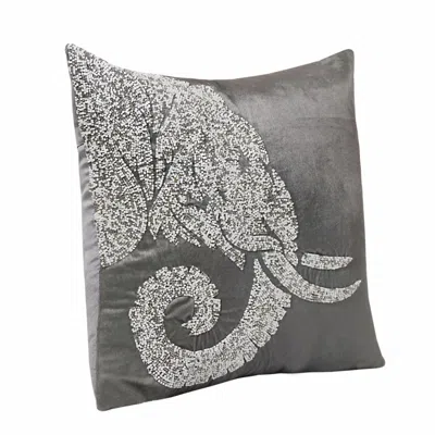 Homezia 20" X 20" Gray And Silver Elephant Polyester Animal Print Zippered Pillow