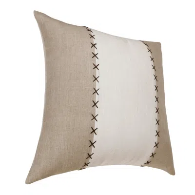 Homezia 20" X 20" Gray And Tan Linen Patchwork Zippered Pillow