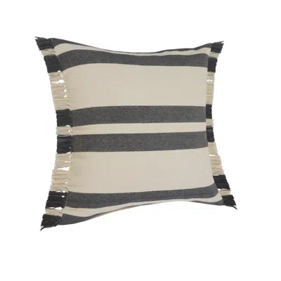 Homezia 20" X 20" Gray And White 100% Cotton Striped Zippered Pillow