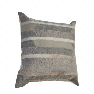 Homezia 20" X 20" Gray Taupe And Ivory 100% Wool Striped Zippered Pillow