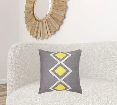 Homezia 20" X 20" Gray White And Yellow 100% Cotton Geometric Zippered Pillow
