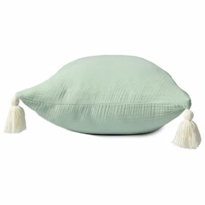 Homezia 20" X 20" Green And Ivory 100% Cotton Zippered Pillow