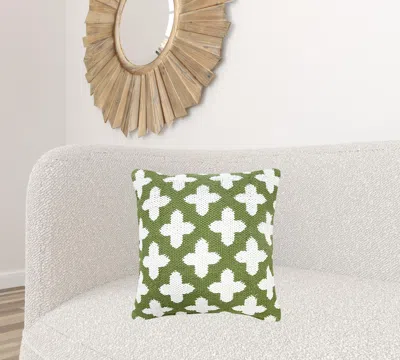 Homezia 20" X 20" Green And White 100% Cotton Geometric Zippered Pillow