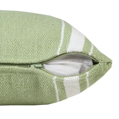 Homezia 20" X 20" Green And White 100% Cotton Geometric Zippered Pillow