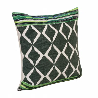 Homezia 20" X 20" Green Blue And White 100% Cotton Geometric Zippered Pillow