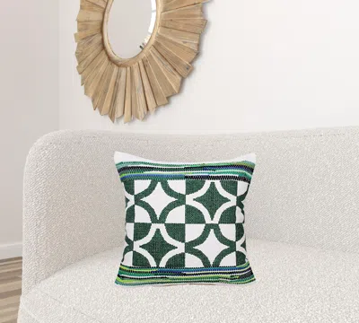 Homezia 20" X 20" Green White And Blue 100% Cotton Geometric Zippered Pillow