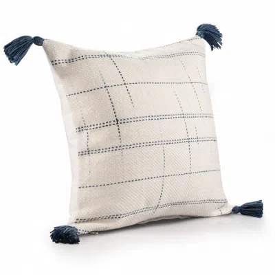Homezia 20" X 20" Ivory And Blue Polyester Geometric Zippered Pillow
