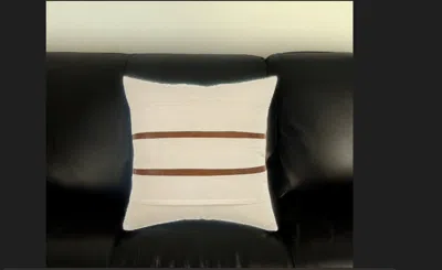 Homezia 20" X 20" Ivory And Brown Striped Cotton Blend Zippered Pillow