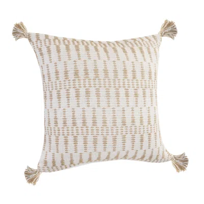 Homezia 20" X 20" Ivory And Tan 100% Cotton Geometric Zippered Pillow