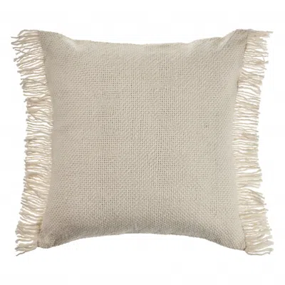 Homezia 20" X 20" Ivory And White 100% Cotton Zippered Pillow In Neutral