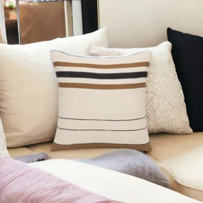 Homezia 20" X 20" Ivory Striped Cotton Zippered Pillow