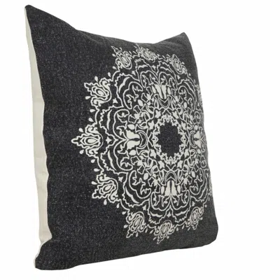 Homezia 20" X 20" Jet Black And White 100% Cotton Geometric Zippered Pillow