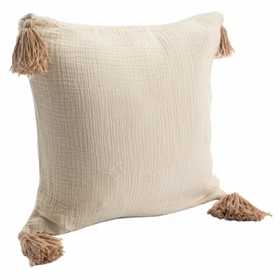 Homezia 20" X 20" Light Beige And Dark Beige 100% Cotton Zippered Pillow