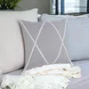 Homezia 20" X 20" Light Gray And White 100% Cotton Coastal Zippered Pillow