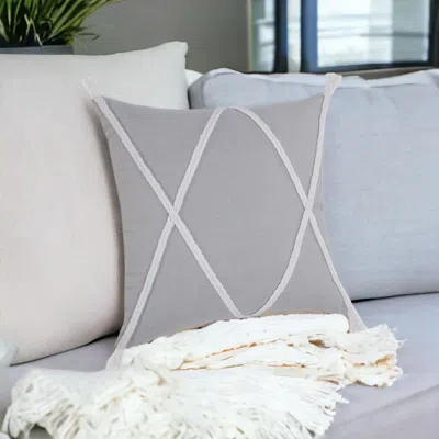 Homezia 20" X 20" Light Gray And White 100% Cotton Coastal Zippered Pillow