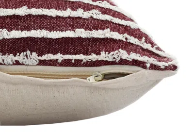 Homezia 20" X 20" Maroon And Cream 100% Cotton Striped Zippered Pillow