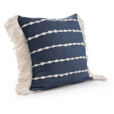 Homezia 20" X 20" Navy And Ivory 100% Cotton Striped Zippered Pillow