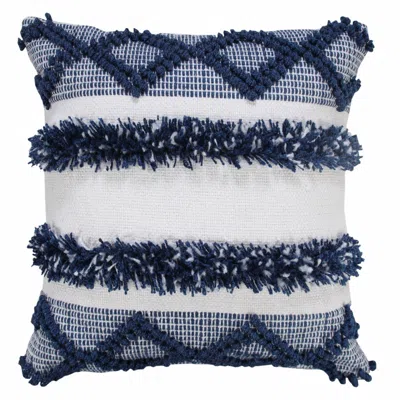 Homezia 20" X 20" Navy Blue And White Polyester Coastal Zippered Pillow