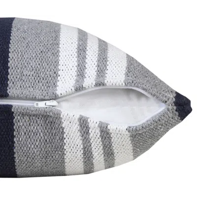 Homezia 20" X 20" Navy Gray And White 100% Cotton Coastal Zippered Pillow