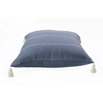 Homezia 20" X 20" Navy Linen Striped Zippered Pillow In Blue