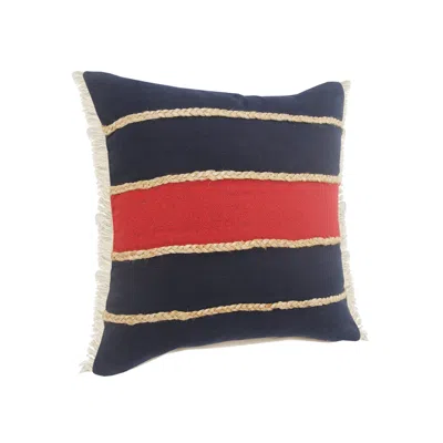 Homezia 20" X 20" Navy Red And Tan 100% Cotton Striped Zippered Pillow