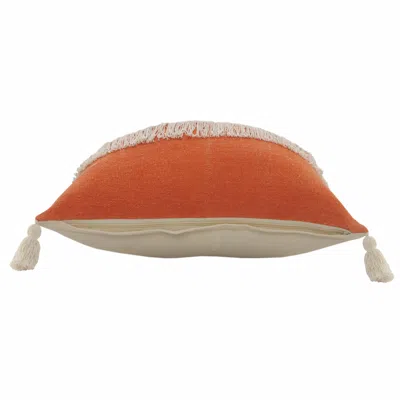 Homezia 20" X 20" Orange And Off-white 100% Cotton Zippered Pillow