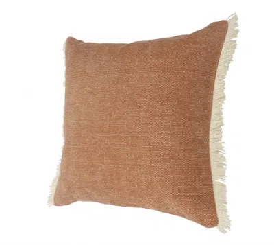 Homezia 20" X 20" Orange And Tan 100% Cotton Zippered Pillow In Brown