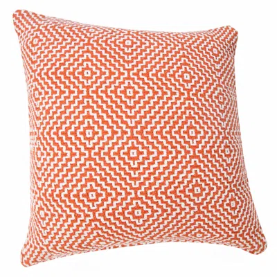 Homezia 20" X 20" Orange And White 100% Cotton Geometric Zippered Pillow