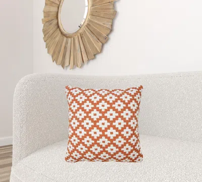 Homezia 20" X 20" Orange And White 100% Cotton Geometric Zippered Pillow