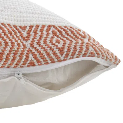 Homezia 20" X 20" Orange And White 100% Cotton Striped Zippered Pillow