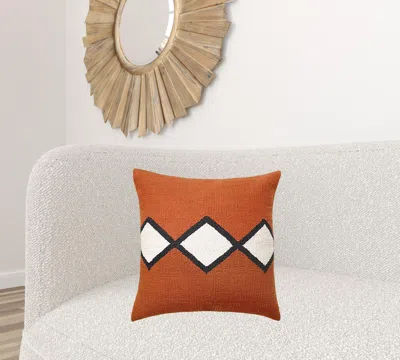 Homezia 20" X 20" Orange White And Black 100% Cotton Geometric Zippered Pillow