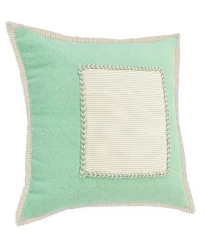 Homezia 20" X 20" Pastel Green And Cream 100% Cotton Zippered Pillow