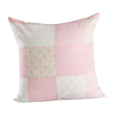 Homezia 20" X 20" Pink And Off-white 100% Cotton Patchwork Zippered Pillow